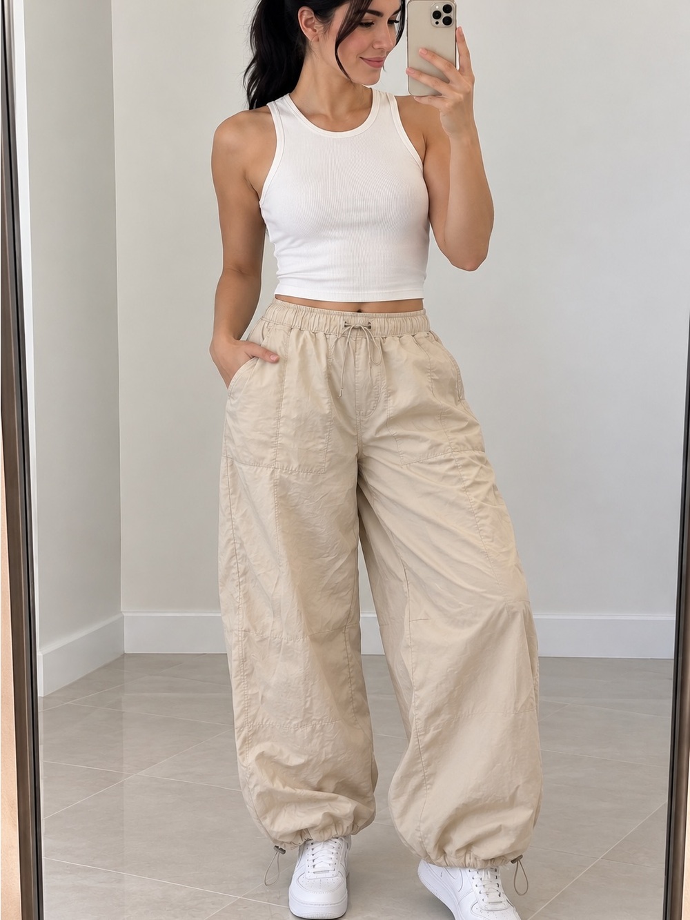 Aéropostale Parachute Pants Drawstring Hem Beige Large